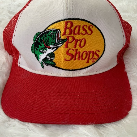 BASS PRO SHOPS • Red and White SnapBack Gone Fishing Trucker Hat Mesh - Picture 3 of 8